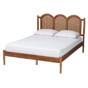 Baxton Studio Thatcher Mid-Century Modern Walnut Brown Finished Wood Queen Size Platform Bed with Woven Rattan Baxton Studio restaurant furniture, hotel furniture, commercial furniture, wholesale bedroom furniture, wholesale queen, classic queen